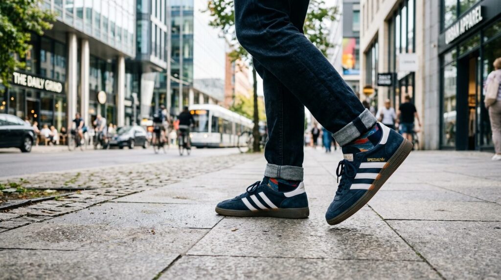 Urban lifestyle photography of person wearing Adidas Handbal