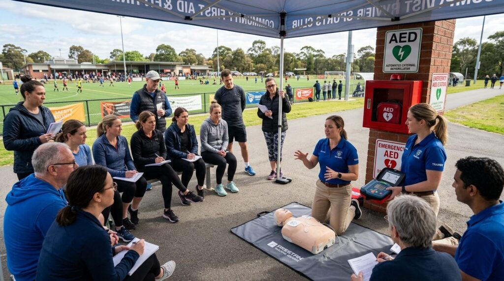 Wide-angle photograph of a training session where instructor