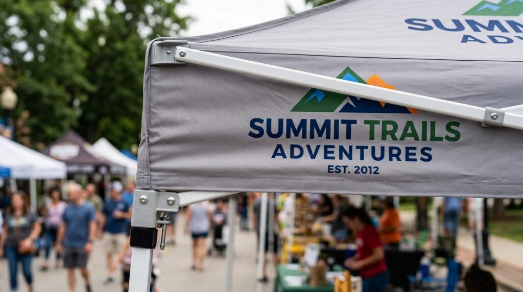 Close-up detail shot of a high-quality pop-up tent canopy wi