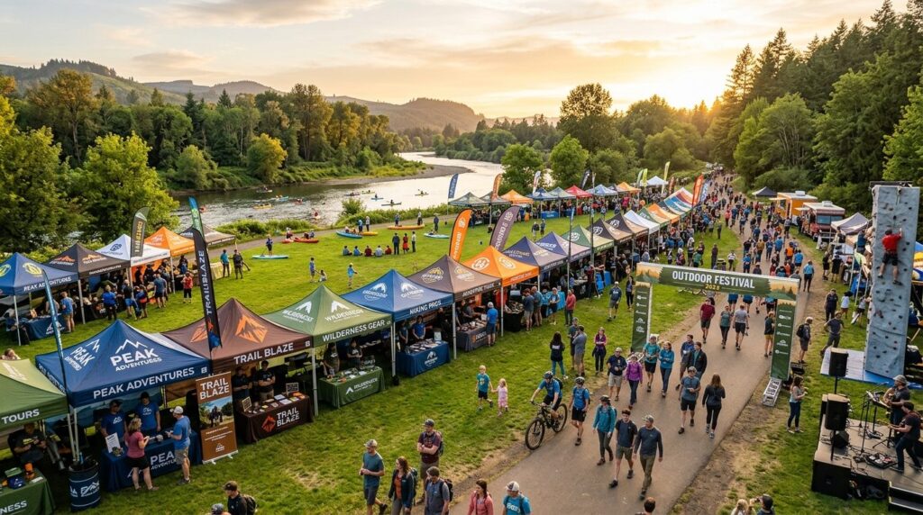 Panoramic view of an active outdoor recreation event with mu